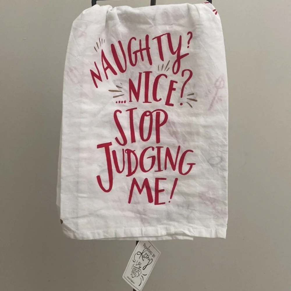 NWT Primitives by Kathy Christmas Dish Towel Naughty Nice Funny.